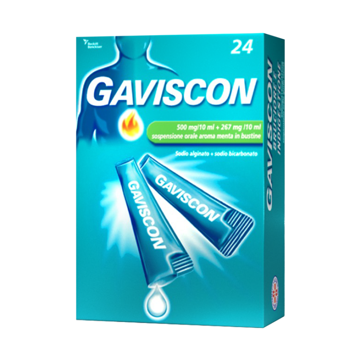 Gaviscon 500+267mg/10ml Sospensione Orale Aroma Menta 24 Bustine