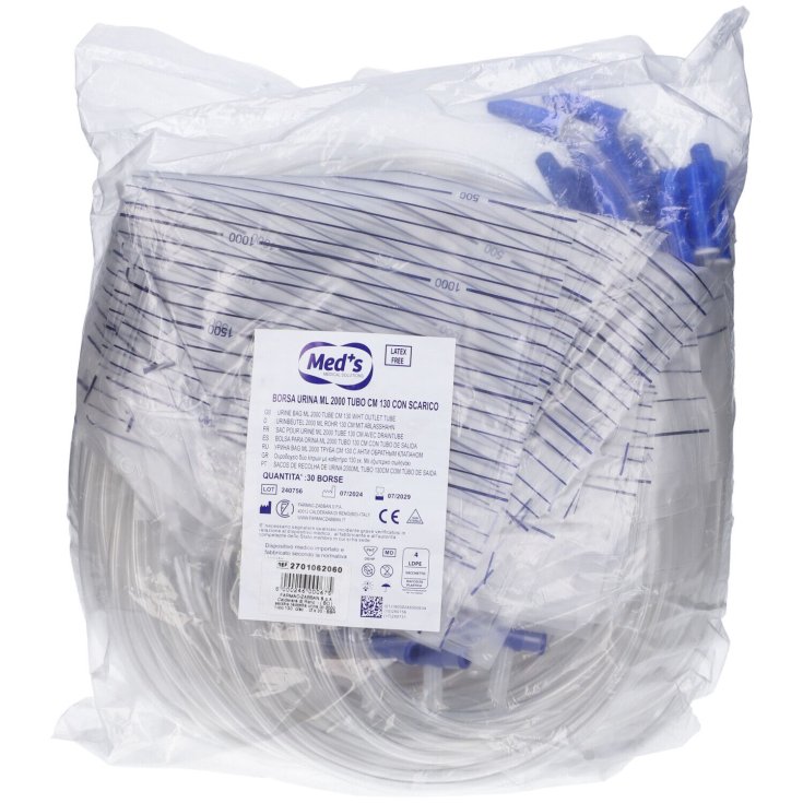 MED'S Borsa Urina 2000 ml Tubo 130 cm con Scarico SSR – 1 Confezione 30 Borse