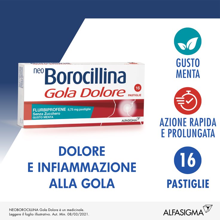 NeoBorocillina Gola Dolore Alfasigma 16 Pastiglie Menta Senza Zucchero