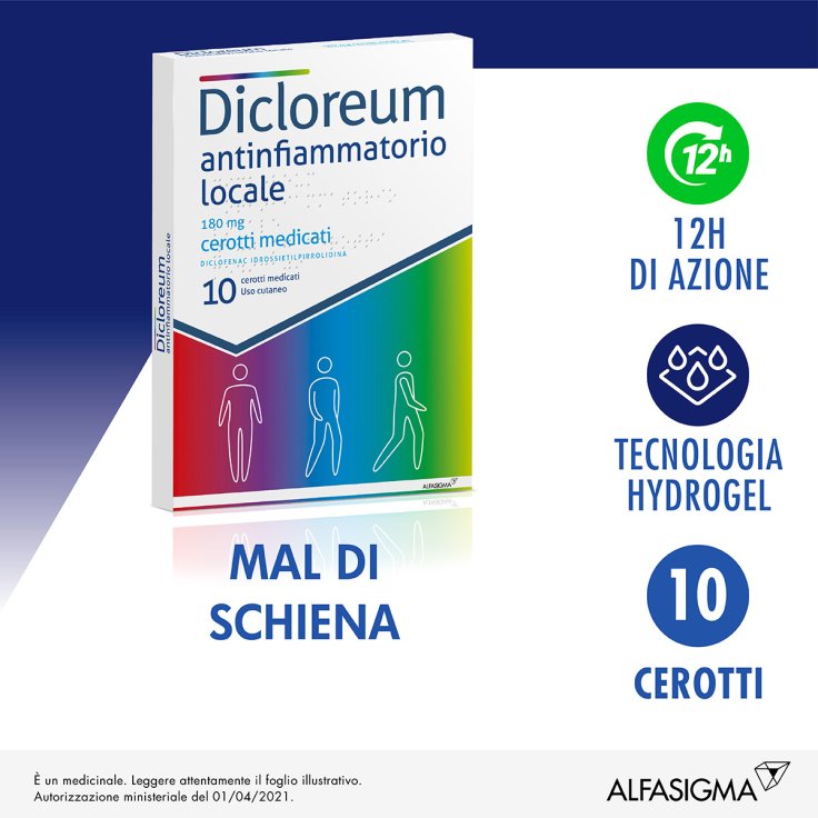 Dicloreum Antinfiammatorio Locale 180mg Alfasigma 10 Cerotti Medicati