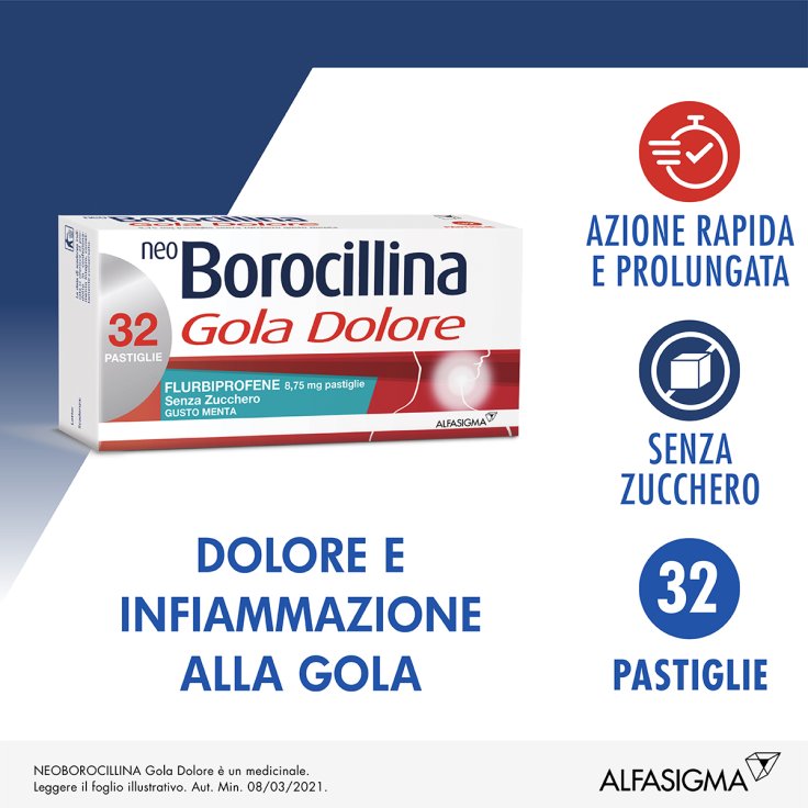 NeoBorocillina Gola Dolore Alfasigma 32 Pastiglie Menta Senza Zucchero