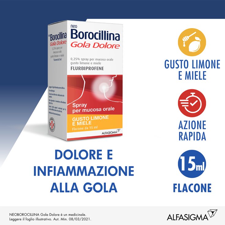 NeoBorocillina Gola Dolore Spray Alfasigma 15ml Limone E Miele