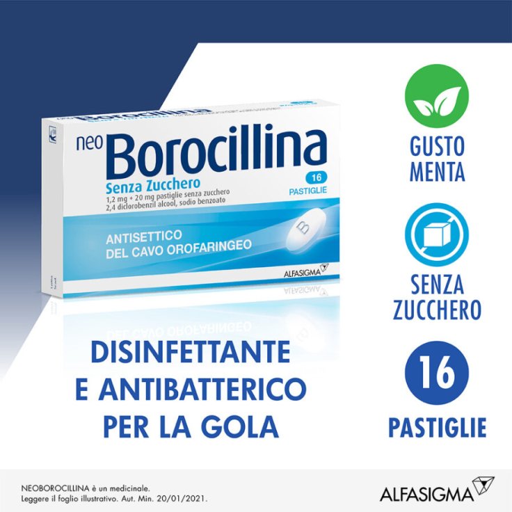 NeoBorocillina Senza Zucchero Alfasigma 16 Pastiglie