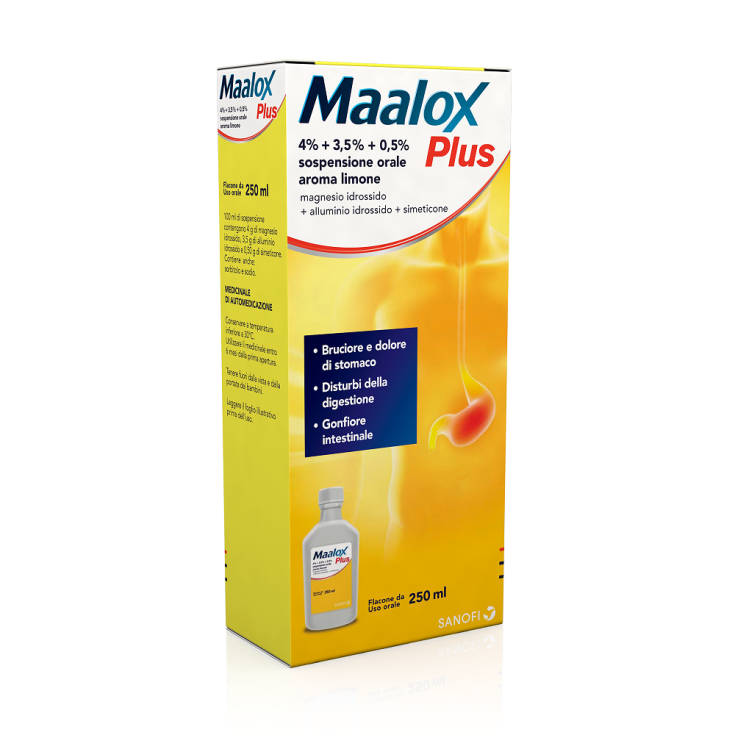 MAALOX PLUS 4% + 3,5% + 0,5% Sospensione Orale Aroma Limone 250ml