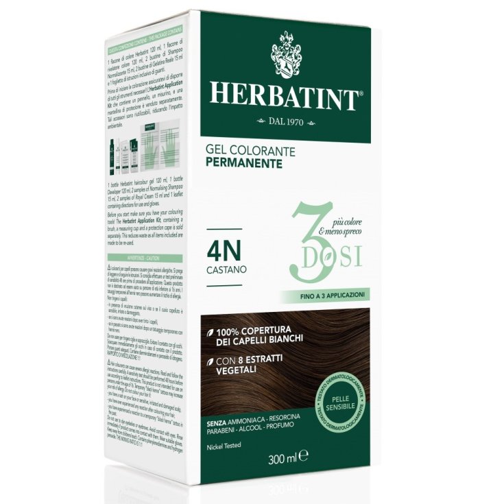 Gel Colorante Permanente 4N 3 Dosi Herbatint 300ml
