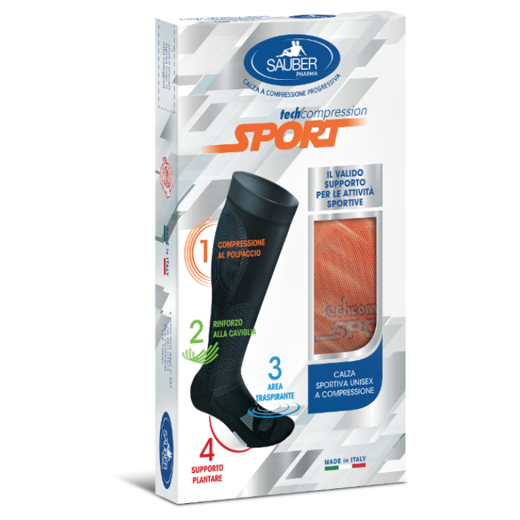 Sauber Sport Calza Unisex A Compressione Progressiva Colori Arancione Fluo/Bianco Taglia L