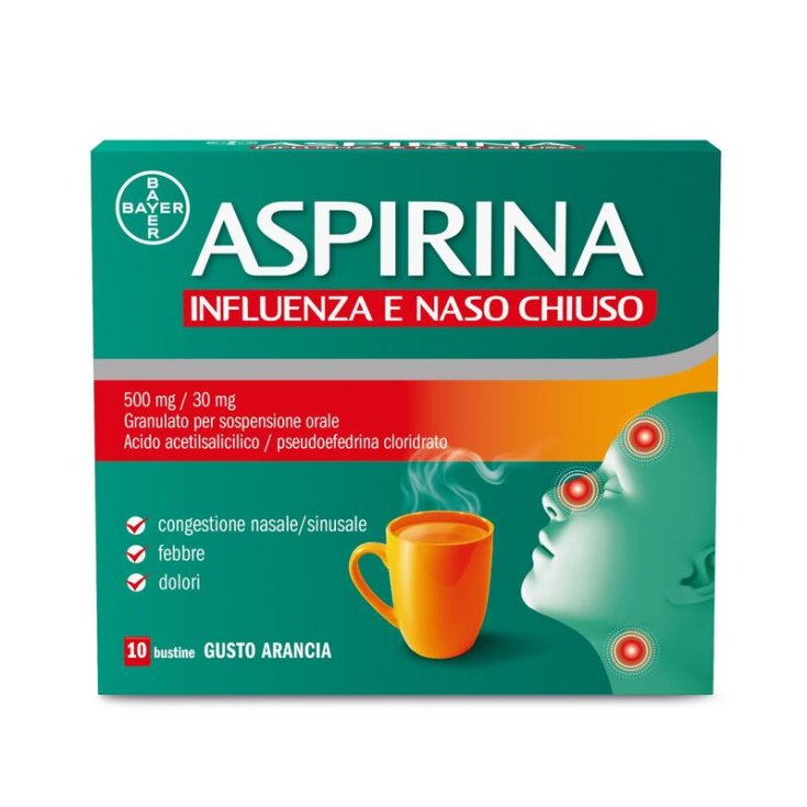 Aspirina Influenza e Naso Chiuso, anche in acqua calda, 10 Bustine