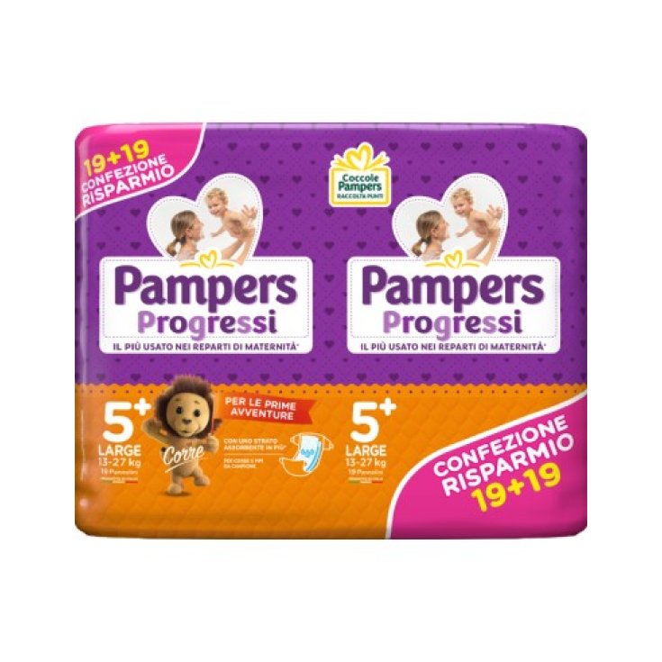 Pampers Progressi Taglia 5+ LARGE (13-27Kg) 38 Pannolini