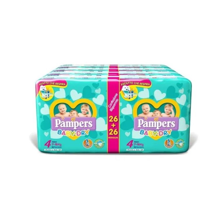 Pannolini Pampers Baby Dry - Taglia 4 (7-18 Kg), Confezione Da 200, Con Assorbente Rapido E Aloe