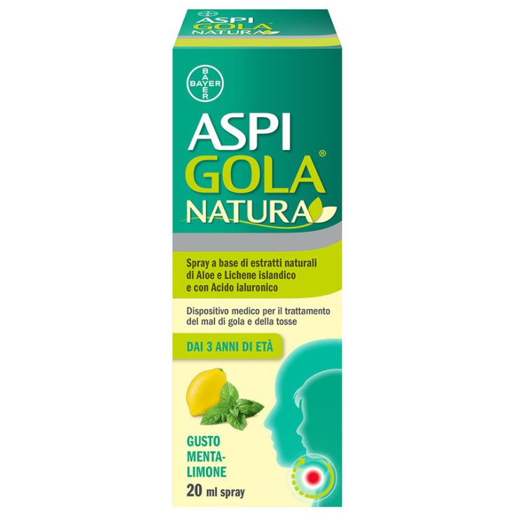 AspiGola Natura Spray per Mal di Gola e Tosse Menta-Limone 20ml