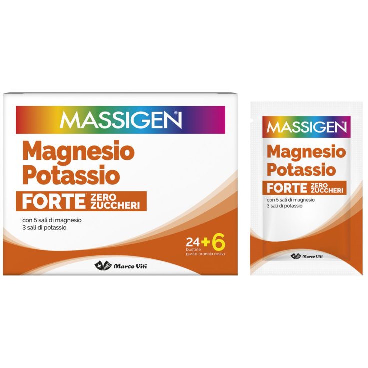 Magnesio e Potassio Forte Zero Zuccheri Massigen 24+6 Bustine