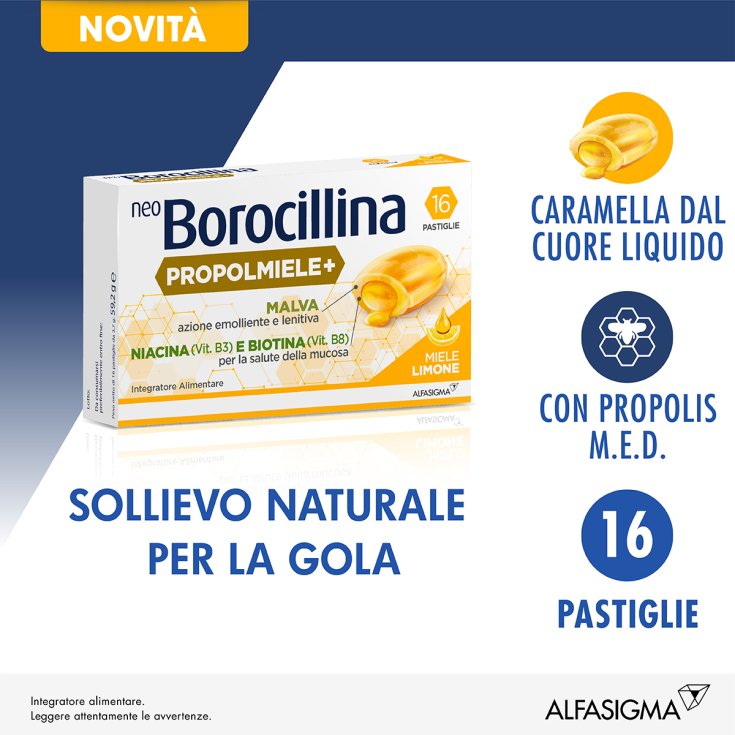 neoBorocillina Propolmiele+  16 Pastiglie Miele Limone