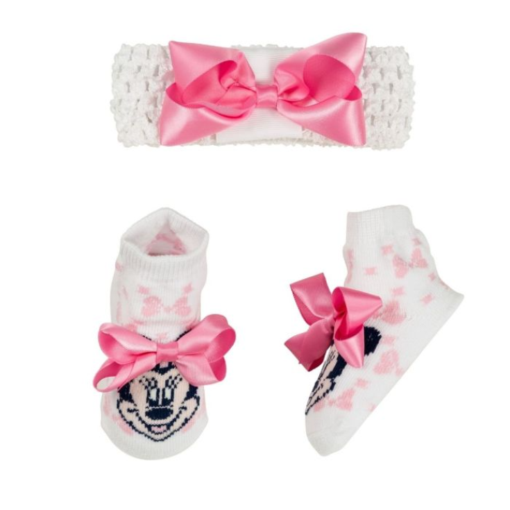 Fascetta e Calzini con Fiocco di Minnie Bianco-Rosa&nbsp;Ellepi Set 2 Pezzi