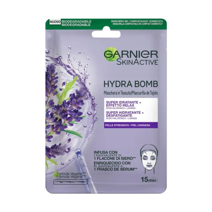 HYDRA BOMB Maschera In Tessuto Con Acido Ialuronico e Lavanda Garnier 28g