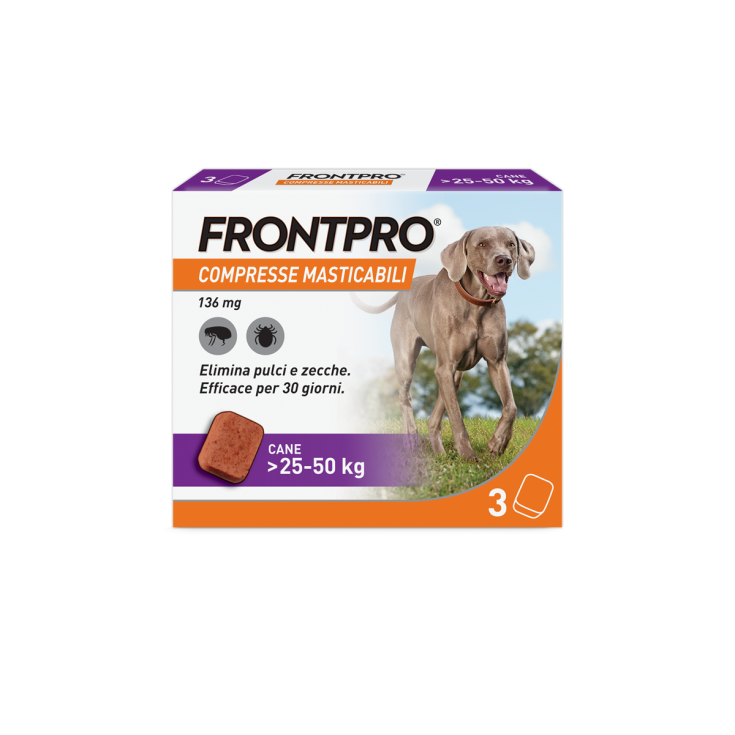 FRONTPRO Cani (25-50Kg), 3 Compresse Antiparassitarie