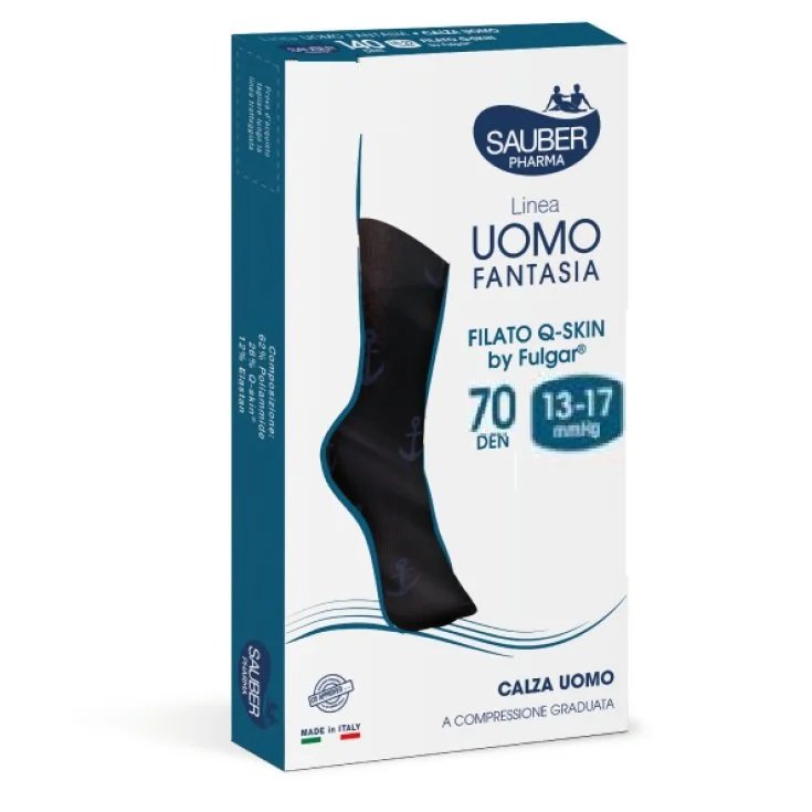 Calza Uomo Fantasia 70 Righe Micro Blu Tg.L-XL Sauber 