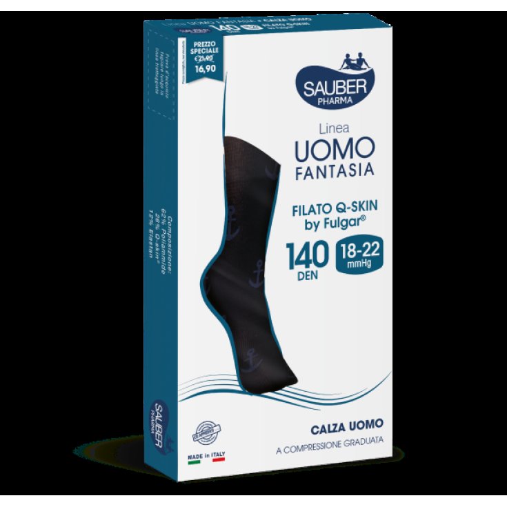 Calza Uomo Fantasia 140 Righe Micro Blu Tg.L-XL Sauber