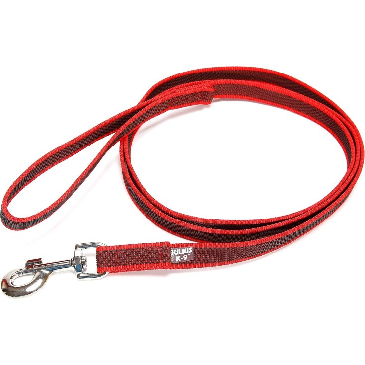 Guinzaglio con Manico Julius K9 Color & Grey - 2 Cm - 1,2 Mt - Rosso