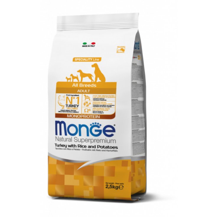 Natural Superpremium All Breeds Adult Monoprotein Tacchino con Riso e Patate MONGE&reg; 2,5Kg