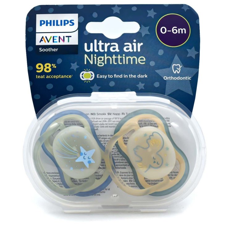 AVENT Succhietto Ultra Air Night Time 0-6m Stella Cometa/Gufo Philips 2 Pezzi