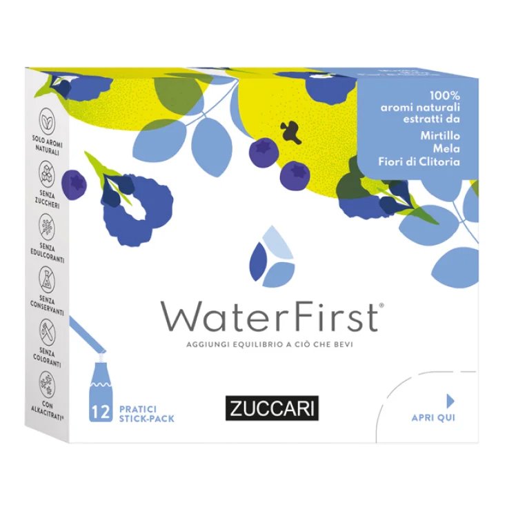 WaterFirst® Mirtillo, Mela, Fiori di Clitoria ZUCCARI 12 Stick
