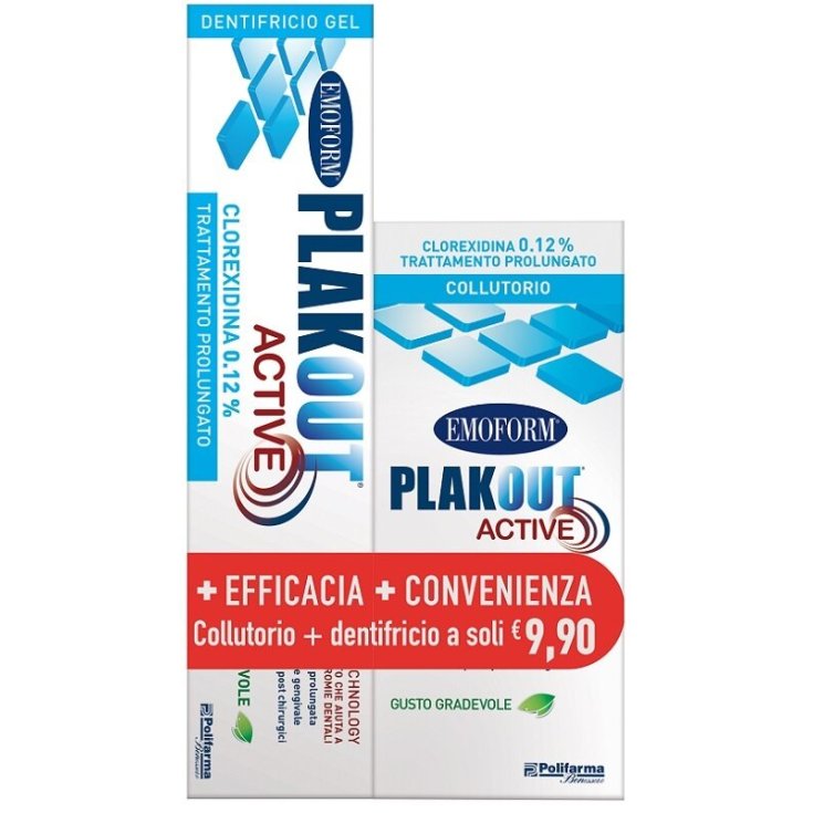Plak Out Active Clorexidina 0,12% Collutorio + Dentifricio Emoform 200ml+75ml Promo