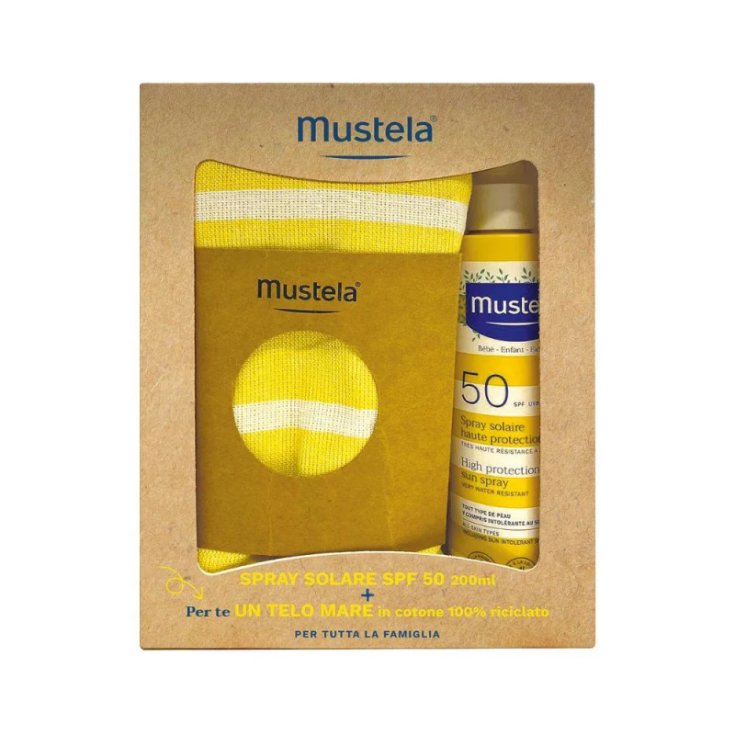 Spray Latte Solare Spf 50 Protezione Alta Per Bambini Mustela 200ml + Telo Mare