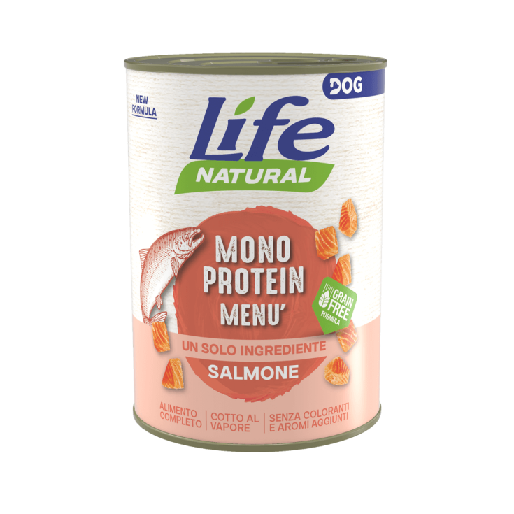 Monoprotein Men&ugrave; Salmone Life Natural 400g