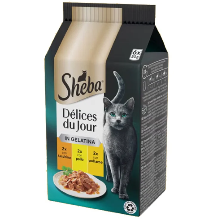 D&eacute;lices du Jour Tacchino&nbsp;Pollo e Pollame in Gelatina Sheba&reg; 6x50g