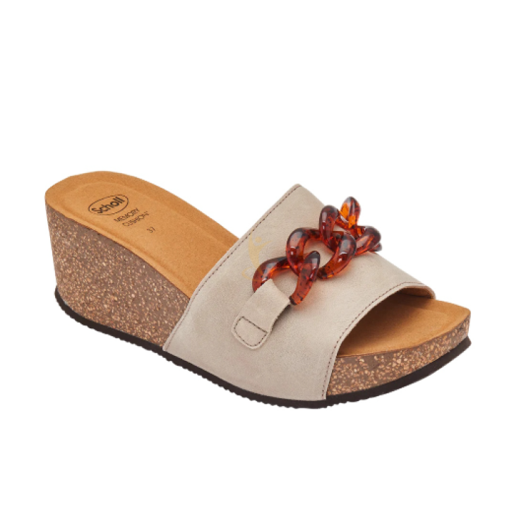 Scholl Sandalo Zeppa Ravello Pelle Taupe Con Catena 37