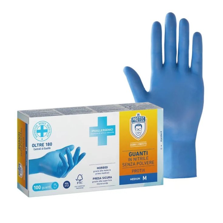 Dr. Protec Guanti Nitrile Protix Taglia M, 100 Pezzi