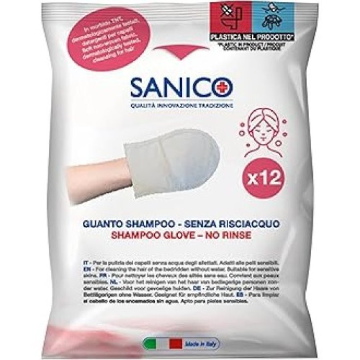 Sanico Guanto Shampoo Senza Risciacquo con Aloe e Vitamina E, 12 Pezzi