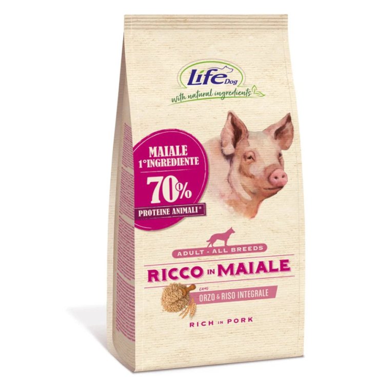 Life Pet Care Dog Ricco in Maiale, Alimento Secco per Cani Adulti 12 kg