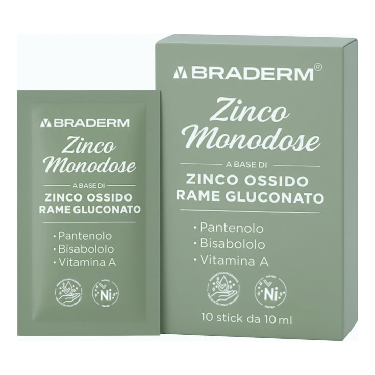 Braderm Zinco Monodose, 10 Stick da 10 ml, Azione Protettiva e Lenitiva