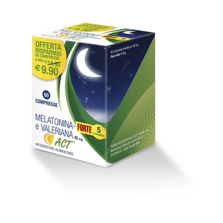 F&F Melatonina ACT  + Forte 5 Complex E Valeriana Integratore Alimentare 60 Compresse