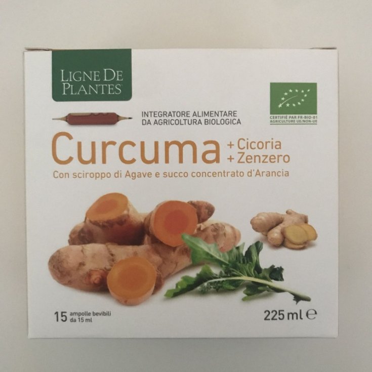 Ligne De Plantes Curcuma +Cicoria +Zenzero Bio Integratore Alimentare 15 Ampolle Bevibili