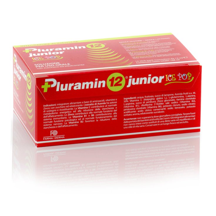 Farma-Derma Pluramin 12® Junior Ice Pop Soluzione Per Uso Orale Integratore Alimentare 14 Stick Pack 12ml