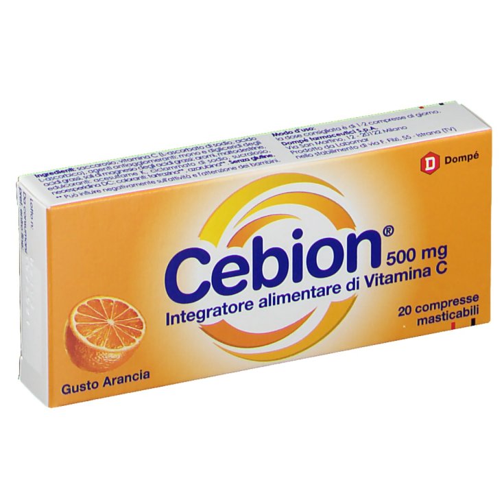 Dompé Cebion 500mg Vitamina C  Integratore Alimntare Senza Glutine 20 Compresse Masticabili Gusto Arancia