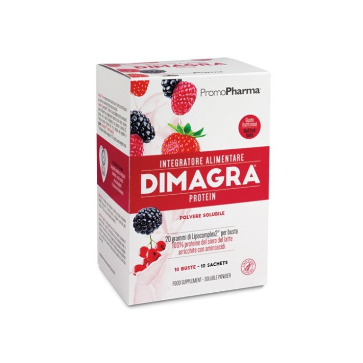 PromoPharma Dimagra Protein Integratore Alimentare Gusto Red Fruit 10 Bustine