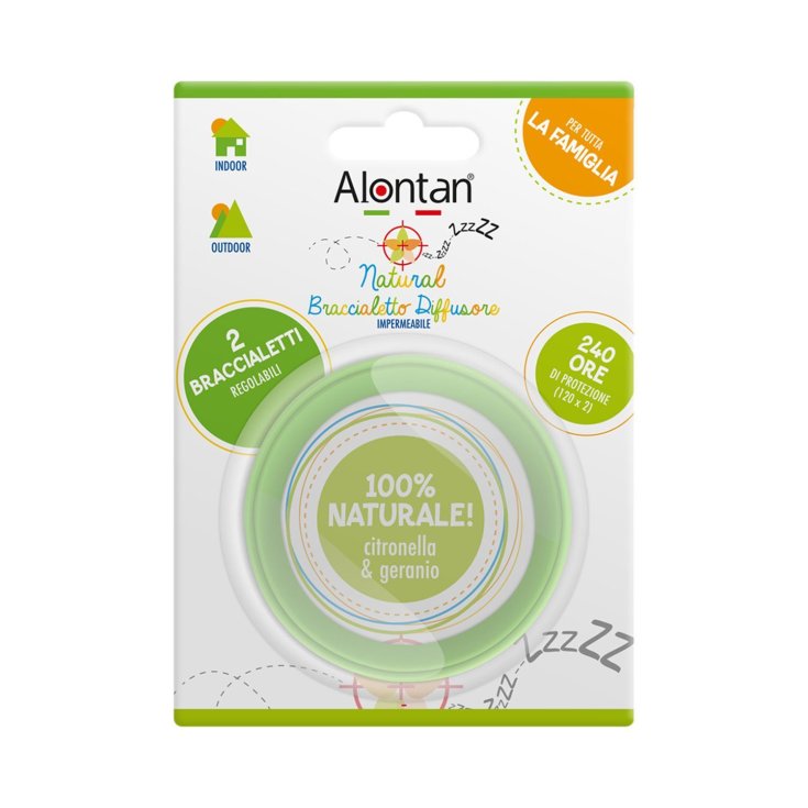 Alontan® Natural Braccialetto Diffusore Impermeabile 100% Naturale Citronella & Geranio 2 Pezzi