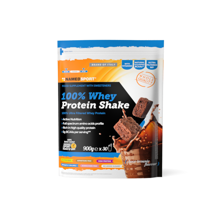 Named Sport 100% Whey Protein Shake Integratore Proteico Gusto Choco Brownie 900g