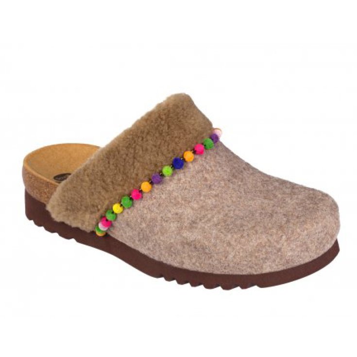 Scholl Libby Ciabatta Donna Plantare Bioprint Eco Pelliccia E Pom-Poms Colore Hazel Misura 38