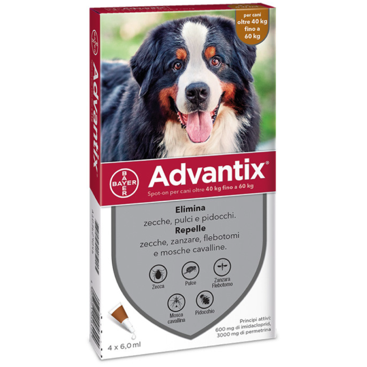 Advantix® Spot-On Per Cani 40-60 Kg BAYER 4 Pipette Da 6ml