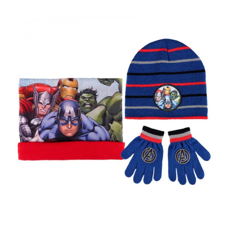 Set 3pz cappello cappellino sciarpa guanti bimbo Avengers blu tg 54