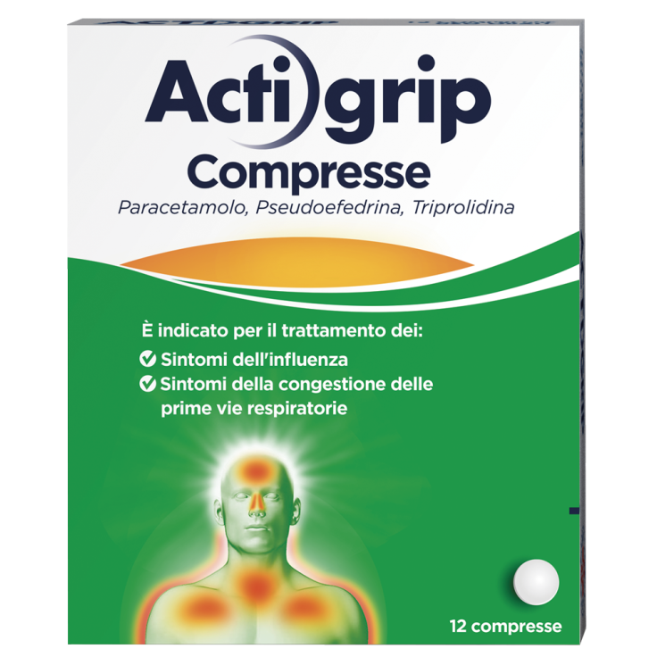 Actigrip 12 Compresse per Raffreddore Cefalea Mal di testa Febbre e Influenza