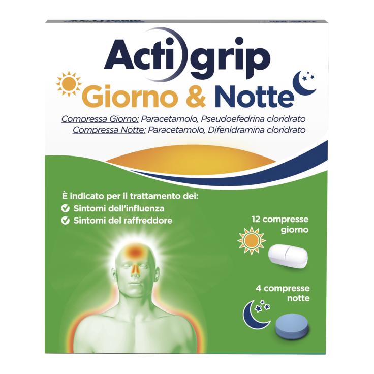 Actigrip Giorno e Notte Compresse per Raffreddore Febbre e Influenza 12+ 4 Compresse