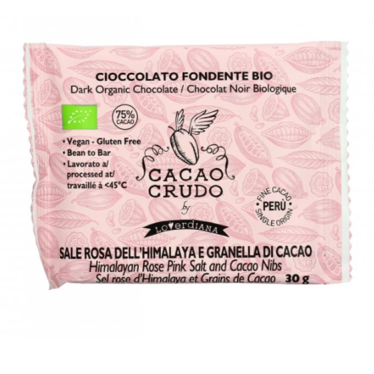 Cioccolato Fondente al Sale Rosa e Granella Cacao Cacao Crudo by Loverdiana 30g