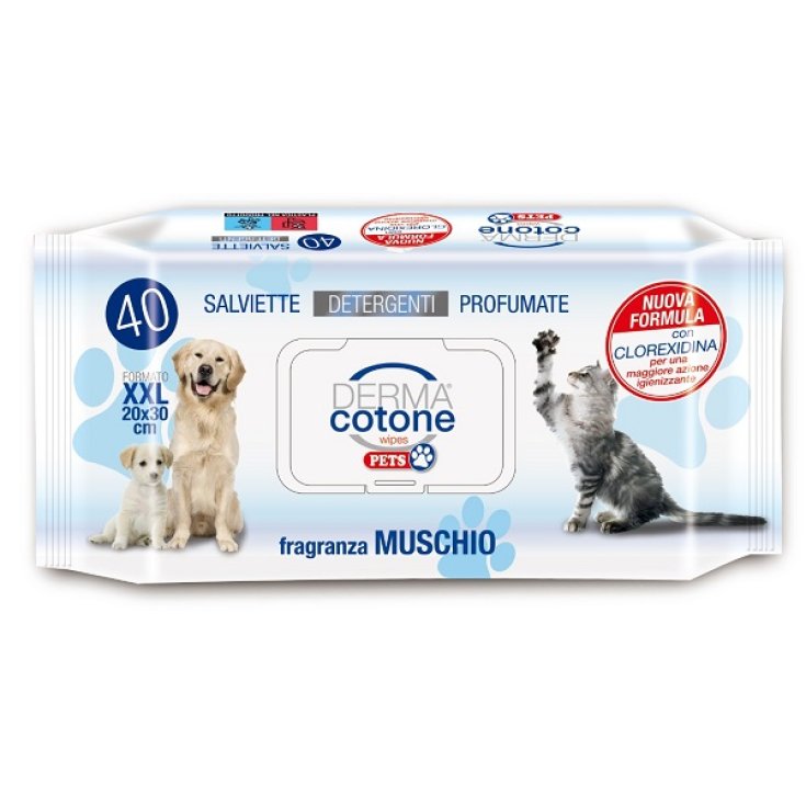 Salviettine Muschio Bianco DERMA cotone PETS 40 Pezzi