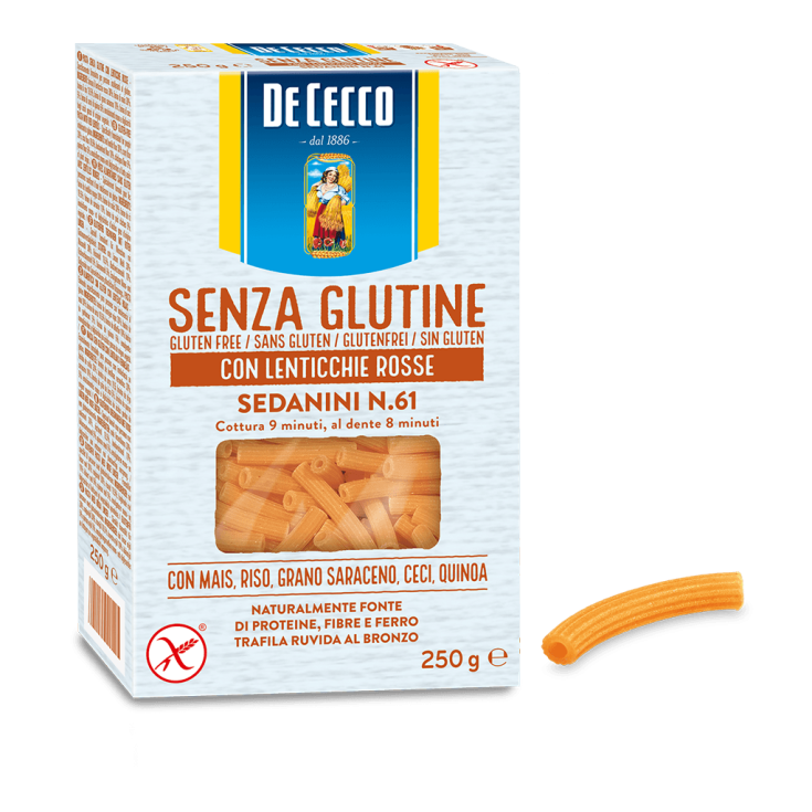 Sedanini n°61 Con Lenticchie Rosse Senza Glutine De Cecco 250g