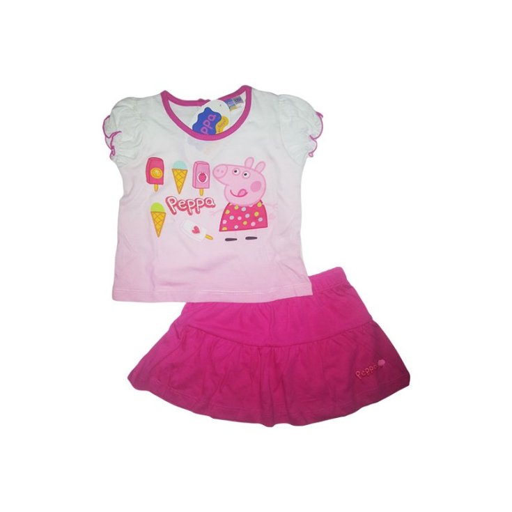 Completo maglia maglietta gonna bimba neonato Peppa Pig fucsia 12 m